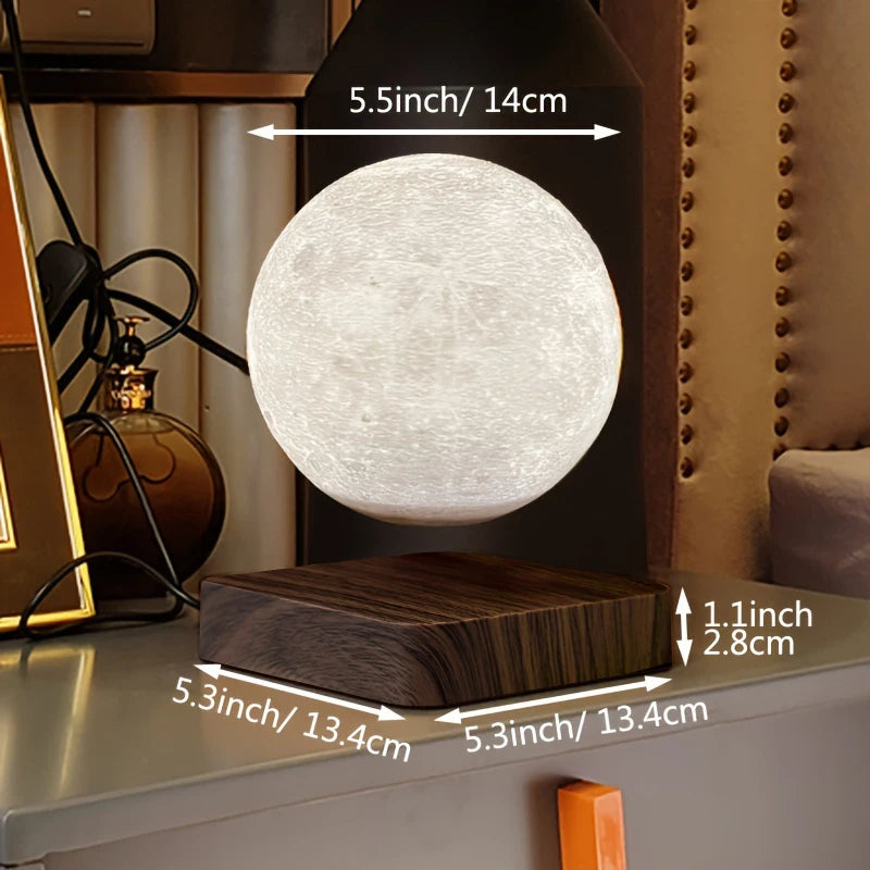 Levitating Moon Magnetic Floating Night Light, 3 Colors Temperature, Creative Table 3D LED Lamp with Wooden Base for Gift Office