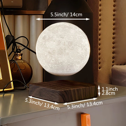 Levitating Moon Magnetic Floating Night Light, 3 Colors Temperature, Creative Table 3D LED Lamp with Wooden Base for Gift Office