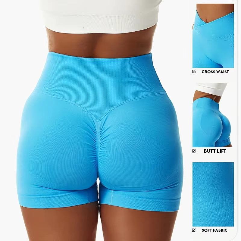 V Cross Waist Gym Shorts Women Clothes Scrunch Butt Yoga Shorts Booty Butt Lifting Biker Shorts Seamless Shorts Workout Leggings