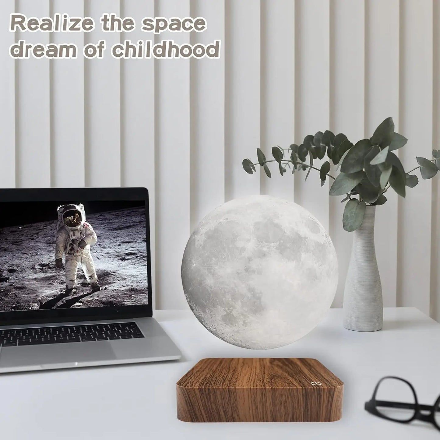 Levitating Moon Magnetic Floating Night Light, 3 Colors Temperature, Creative Table 3D LED Lamp with Wooden Base for Gift Office