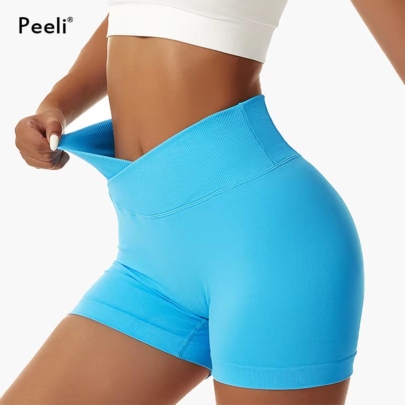 V Cross Waist Gym Shorts Women Clothes Scrunch Butt Yoga Shorts Booty Butt Lifting Biker Shorts Seamless Shorts Workout Leggings