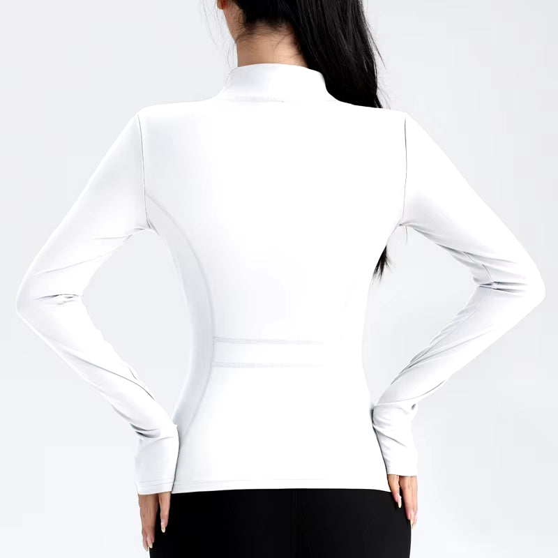 Gym Women'S Full Zip Yoga Top with Thumbholes Fitness Running Jacket Stretch Fit Long Sleeve round Neck Top Sportswear